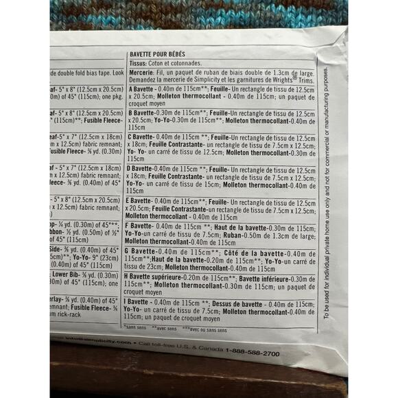 Simplicity Sewing pattern 2273 baby novelty bib pattern fruit veggies - Picture 5 of 5